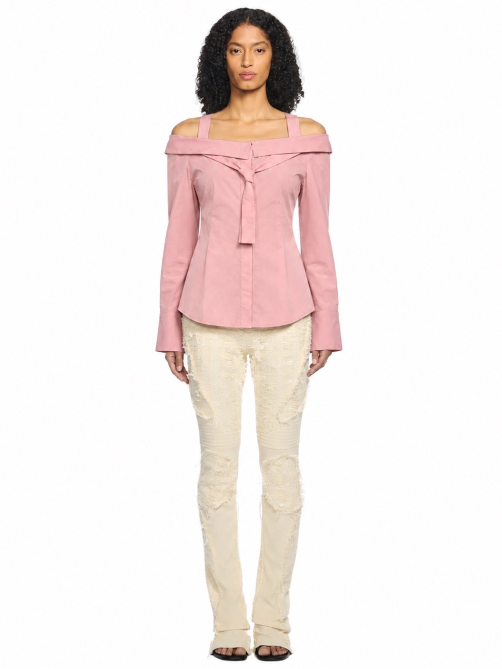 Off-White Main Label Barbie Pink OTS Button Front Shirt w/ Tie XS
